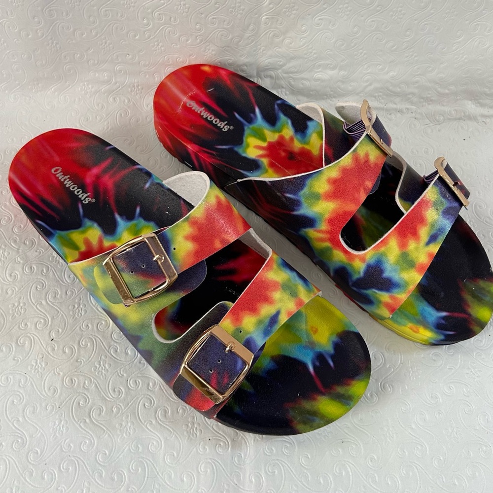 Womens Outwoods 2 Strap Sandals Flip Flops Tie Dye Rainbow Size US11 EU41 Unisex
